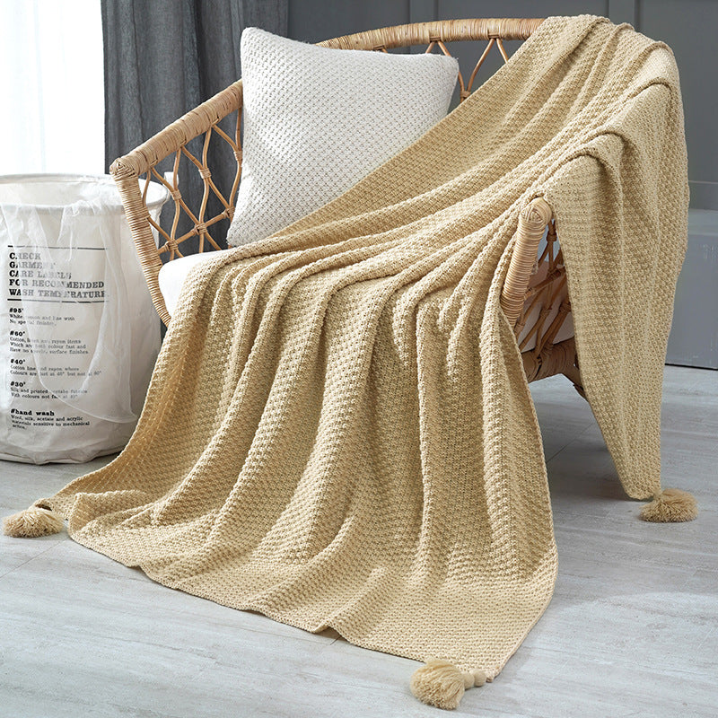 110cm x 150cm Khaki Knitted Sofa Blanket for Autumn and Winter Naps
