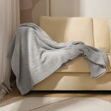 Light Grey Solid Color Plush Knitted Blanket for Sofa and Office, 152 x 203 cm, 1150g
