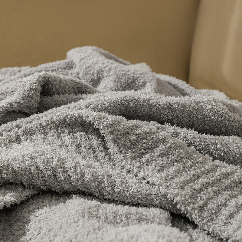 Light Grey Solid Color Plush Knitted Blanket for Sofa and Office, 152 x 203 cm, 1150g