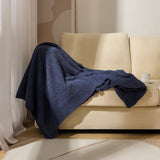 Navy Blue Solid Color Plush Knitted Blanket for Sofa and Office, 152 x 203 cm, 1150g