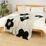 White-black Knitted Sofa Blanket with Plush Side, 130 x 160 cm, 950g, Ideal for Napping and Office Use
