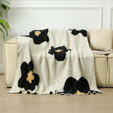 White-black Knitted Sofa Blanket with Plush Side, 130 x 160 cm, 950g, Ideal for Napping and Office Use