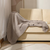 Khaki Solid Color Plush Knitted Blanket for Sofa and Office, 152 x 203 cm, 1150g