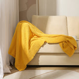 Yellow Solid Color Plush Knitted Blanket for Sofa and Office, 152 x 203 cm, 1150g