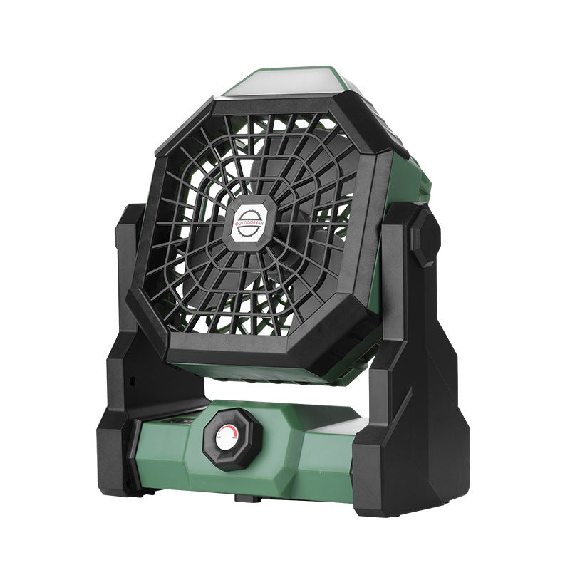 Black-green Portable USB Camping Fan with 7800mAh Battery and 3-Mode LED Lighting