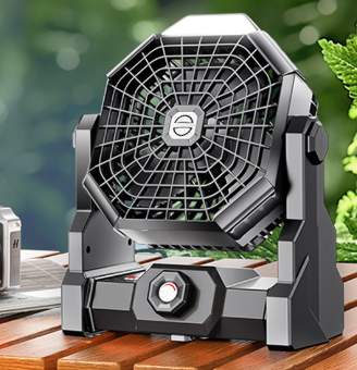 Black Portable USB Camping Fan with 7800mAh Battery and 3-Mode LED Lighting