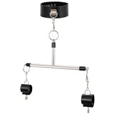 Adjustable PU Leather Collar & Locking Handcuff Spreader Bar Set - Adult Novelty Restraint(black)