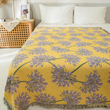 Yellow & Purple  Floral Woven Throw Blanket -  Chic Botanical Print with Tassels, Cotton Blend Sofa & Bed Cover