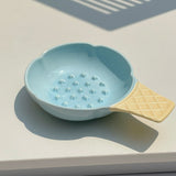 2 Pcs Blue and Yellow Adorable Ice Cream Cone Ceramic Slow Feeder Pet Bowl - Fun Anti-Gulp Design for Cats & Dogs