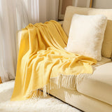 Yellow Elegant Herringbone Tassel Throw Blanket - Large Acrylic Faux Cashmere Soft Cozy Blanket for Sofa, Bed & Decor (130x240cm)