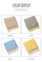 Yellow Elegant Herringbone Tassel Throw Blanket - Large Acrylic Faux Cashmere Soft Cozy Blanket for Sofa, Bed & Decor (130x240cm)