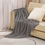 Black Elegant Herringbone Tassel Throw Blanket - Large Acrylic Faux Cashmere Soft Cozy Blanket for Sofa, Bed & Decor (130x240cm)