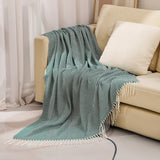 Green Elegant Herringbone Tassel Throw Blanket - Large Acrylic Faux Cashmere Soft Cozy Blanket for Sofa, Bed & Decor (130x240cm)