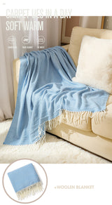 Green Elegant Herringbone Tassel Throw Blanket - Large Acrylic Faux Cashmere Soft Cozy Blanket for Sofa, Bed & Decor (130x240cm)