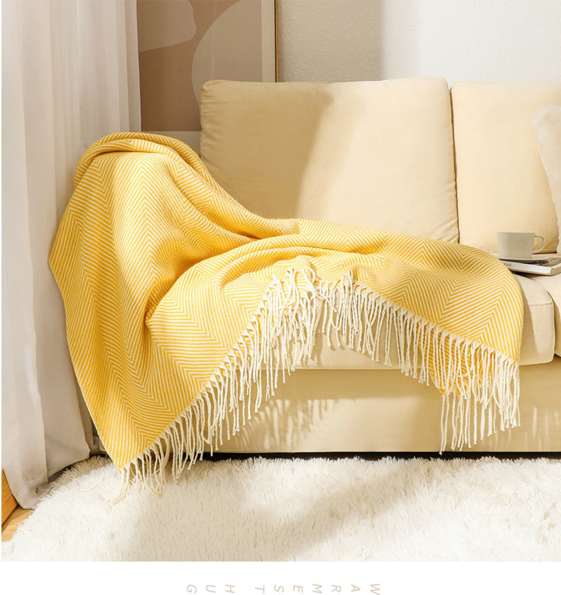 Orange Elegant Herringbone Tassel Throw Blanket - Large Acrylic Faux Cashmere Soft Cozy Blanket for Sofa, Bed & Decor (130x240cm)