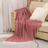 Red Elegant Herringbone Tassel Throw Blanket - Large Acrylic Faux Cashmere Soft Cozy Blanket for Sofa, Bed & Decor (130x240cm)