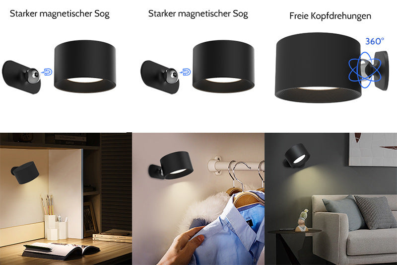 Khaki Wood Grain Rechargeable LED Magnetic Wall Light - Touch Control, 3 Colors & Dimmable, USB Portable Night Lamp for Reading & Cabinets