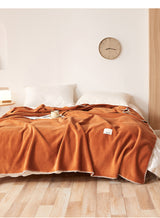 200*230CM Orange Ultra-Soft Dual-Sided Waffle & Plush Fleece Blanket - Large Cozy Throw for Bed & Sofa