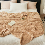 200*230CM Khaki Ultra-Soft Waffle Textured Plush Fleece Blanket - Large Cozy All-Season Throw for Bed & Sofa
