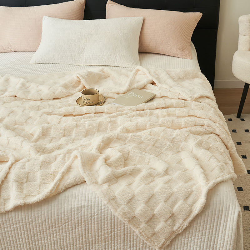 200*230CM Milky White Ultra-Soft Waffle Textured Plush Fleece Blanket - Large Cozy All-Season Throw for Bed & Sofa