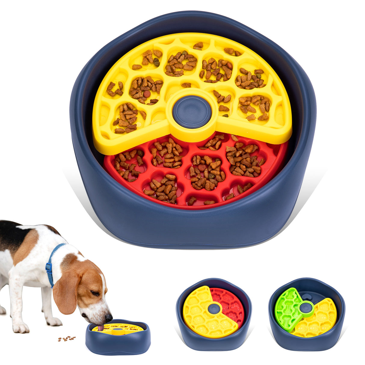 Red,Green and Blue Interactive Dog Puzzle Feeder Bowl - Slow Eating & Mental Stimulation Toy for Small Medium Breeds