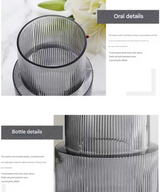 Transparent Modern Two-Tier Ribbed Glass Vase - Elegant Cylindrical Flower Centrepiece for Home Decor
