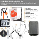 Black 8-in-1 Emergency Survival Kit - Compact Outdoor Gear for Camping, Hiking & Car