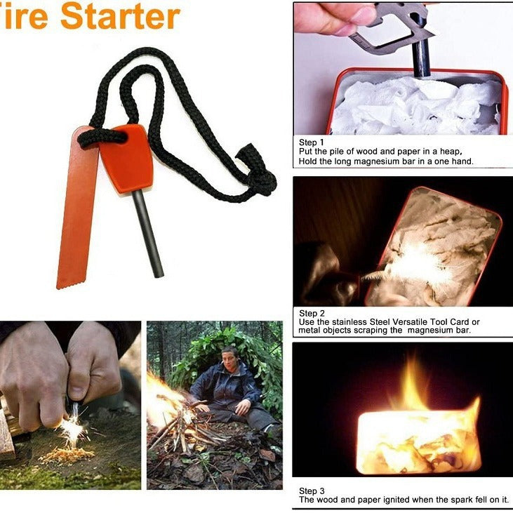 Black 8-in-1 Emergency Survival Kit - Compact Outdoor Gear for Camping, Hiking & Car