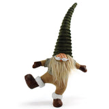 Green Hat One-Legged Standing Christmas Gnome - Santa & Rudolph Plush Faceless Dwarf Figurine
