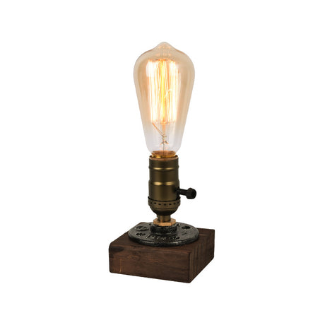 Rustic Industrial Table Lamp Vintage Wooden Base Accent Light