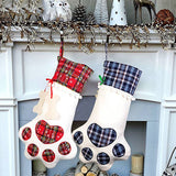 Red Large Plaid Dog Paw Christmas Stocking - Festive Fireplace Decor for Pet Lovers