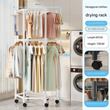 White double layer 360° Rotating Portable Garment Rack - Heavy Duty Rolling Clothes Stand with Wheels for Bedroom & Laundry