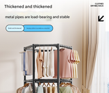 White double layer 360° Rotating Portable Garment Rack - Heavy Duty Rolling Clothes Stand with Wheels for Bedroom & Laundry