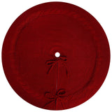 Red Luxury Knit Christmas Tree Skirt with Cable-Knit Border - Rustic Holiday Decor(62cm)