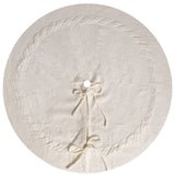White Luxury Knit Christmas Tree Skirt with Cable-Knit Border - Rustic Holiday Decor(62cm)