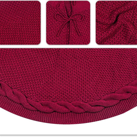 White Luxury Knit Christmas Tree Skirt with Cable-Knit Border - Rustic Holiday Decor(92cm)