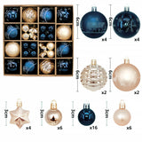 Navy blue and white 44-Piece Assorted Christmas Baubles Set with Elegant Designs in Wooden Gift Box - 3-6cm Decorative Ornaments for Tree, Home & Holiday Display