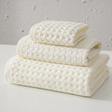 Luxurious 100% Cotton Waffle Weave Towel Set - 3-Piece Absorbent, Quick-Drying & Soft(White)