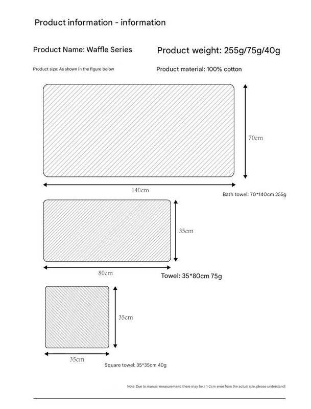 Luxurious 100% Cotton Waffle Weave Towel Set - 3-Piece Absorbent, Quick-Drying & Soft(White)