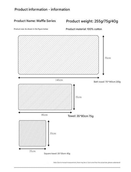 Luxurious 100% Cotton Waffle Weave Towel Set - 3-Piece Absorbent, Quick-Drying & Soft(White)