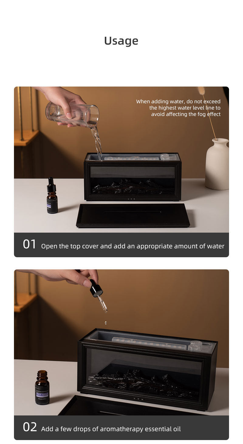 Fireplace Flame Effect Aroma Diffuser & Humidifier with 7-Colour Light, Timer & Remote Control(Dark Wood Grain)