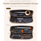 Black Premium PU Leather Travel Case for Hair Styling Tools - Double Layer Waterproof Organizer Bag for Hair Dryer, Curler & Straightener