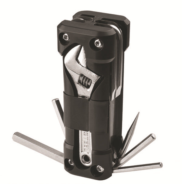 Black Versatile 16-in-1 Bike & Motorcycle Multi-Tool - Portable Repair Kit with Adjustable Wrench