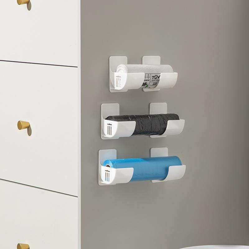 Grey 10 Pairs Self-Adhesive Wall Mount Storage Holders - Drill-Free Plastic Organiser Racks for Garbage Bags Cling Wrap & Umbrellas - Rental Friendly Kitchen Accessories