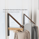 2 Pack White and Brown Wall Mounted Foldable Clothes Hanger Rack - Retractable Space Aluminium Drying Airer for Laundry & Balcony - Screw Mount Hardware Included