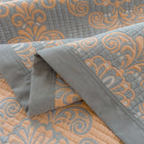 Grey and Pink Cotton Three-Layer Gauze Bed Cover Set - Reversible Vintage Printed Blanket with Two Pillowcases for Year-Round Use(150*200cm)