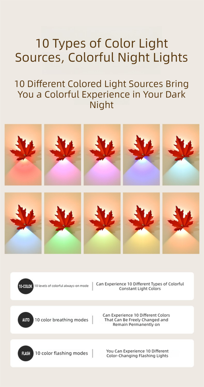 2 Pcs Maple Leaf Smart LED Night Light – Battery-Powered Motion Sensor with Remote Control & Color Changing