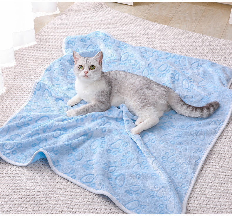 Blue Pet Blanket Set – Plush Paw Print Design, 3-Piece Pack (S/M/L Sizes)