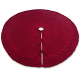 Festive Knit Christmas Tree Skirt - Acrylic Red Tree Mat with Pom-Poms 122cm