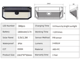2-Pack Solar Motion Sensor Wall Light(388-Bead LED) -  3 Lighting Modes, IP64 Waterproof, Three-Sided Wide-Angle Lighting for Outdoor Security and Garden Lighting
